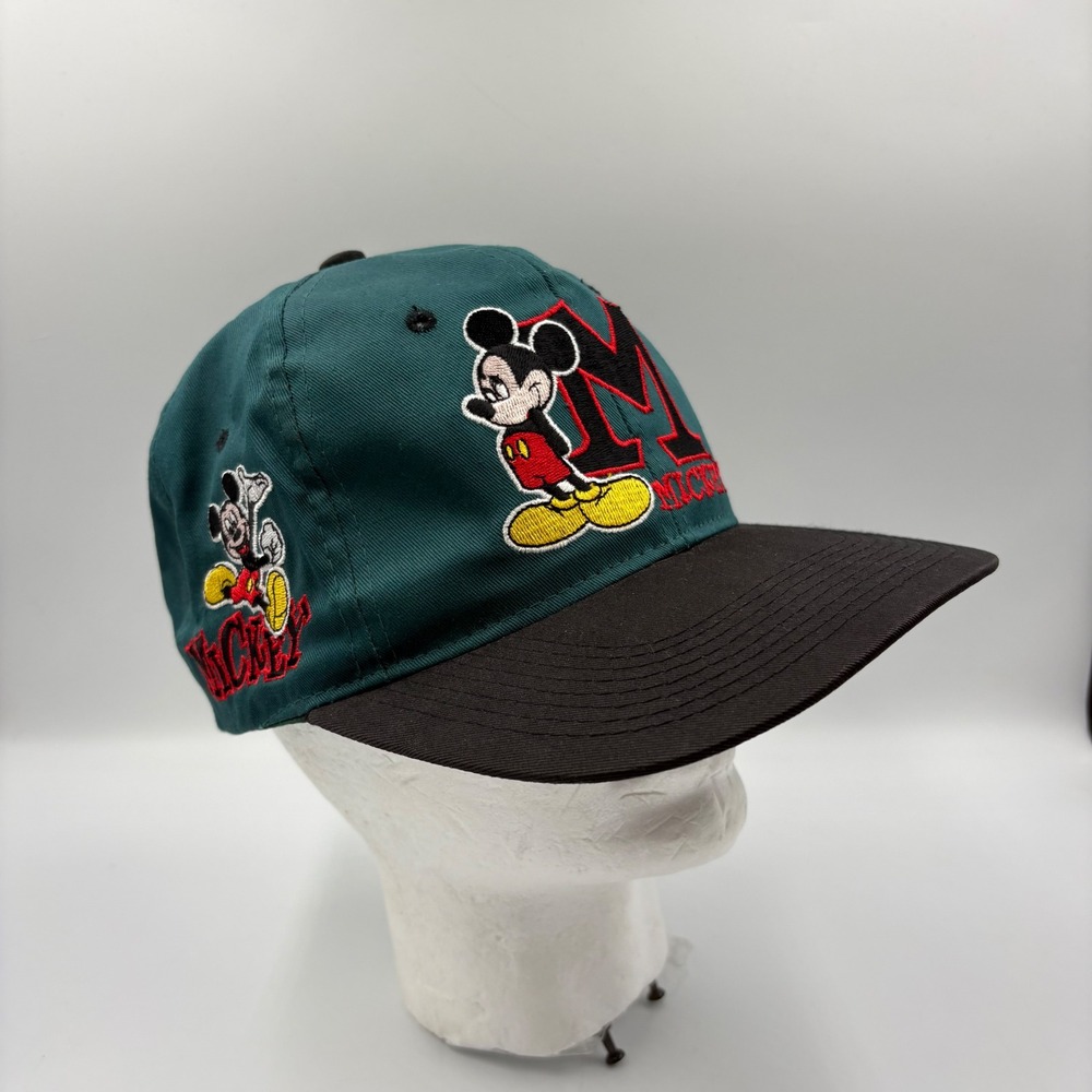 Disney Mickey Unlimited Snapback Hat Mens OSFM Green Black Vintage Embroidered